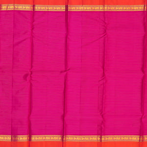 White Handloom Korvai Kanchipuram Silk Saree With Contrast Pink Border