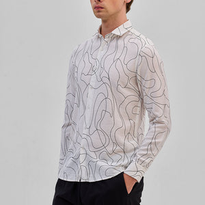 White Abstract Slim Fit Shirt