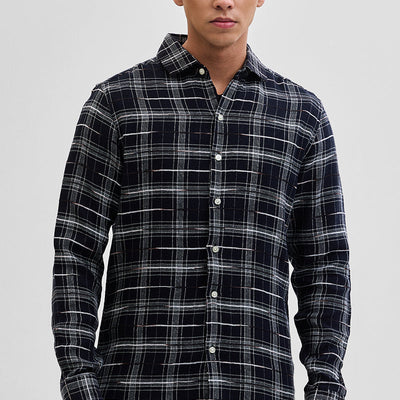 Black Slub Textured Checks Shirt