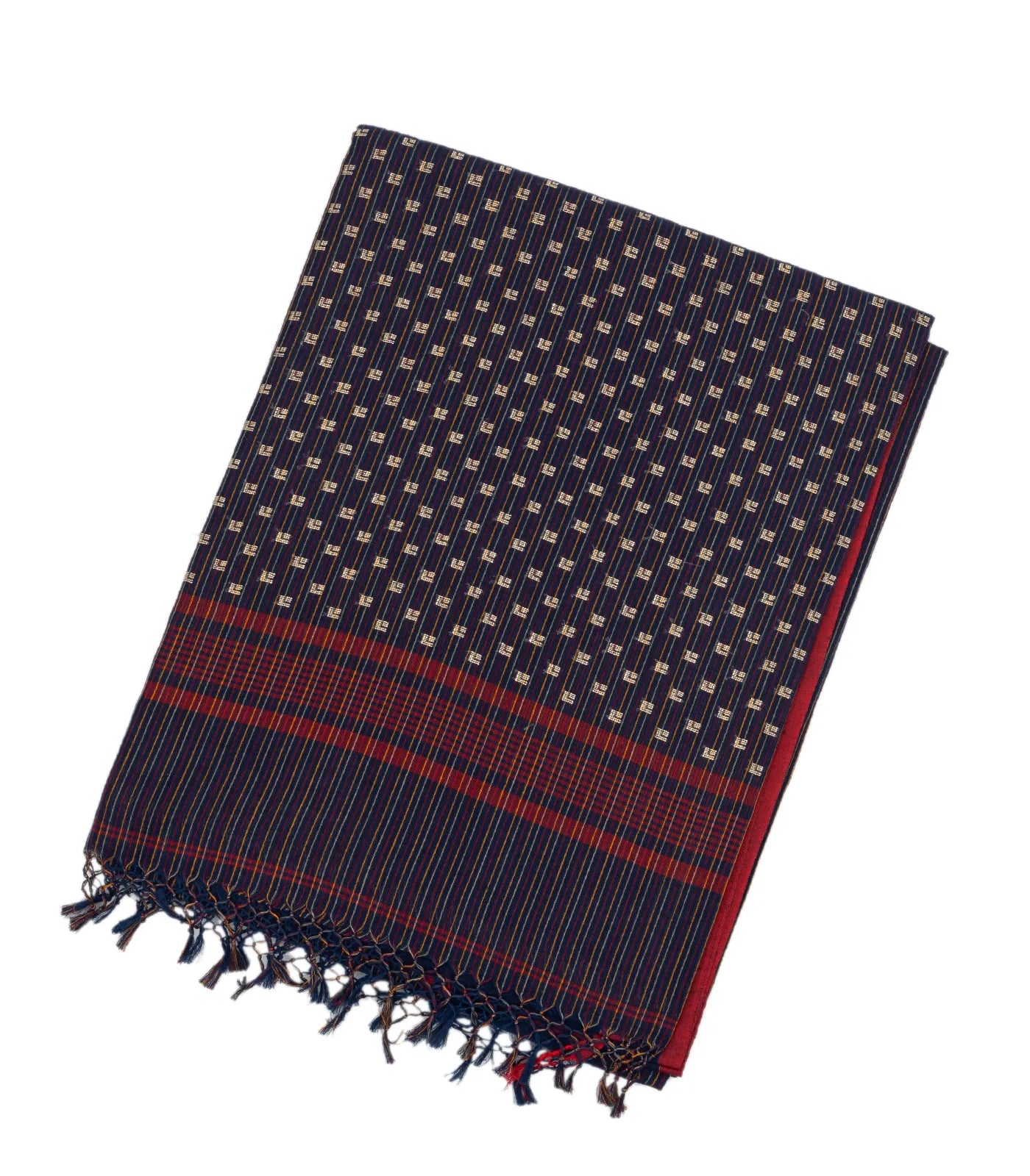 Midnight Blue Handloom Bengal Cotton Saree With Stripes