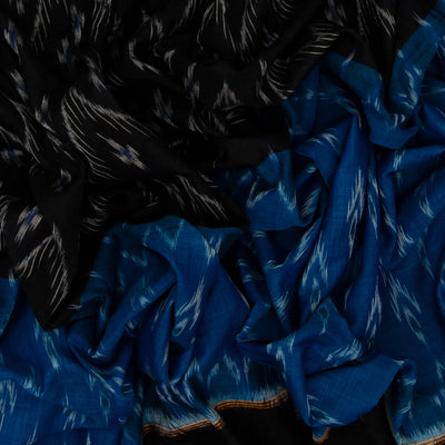 Blue & Black Handloom Orissa Cotton Saree With Tie & Dye Motifs