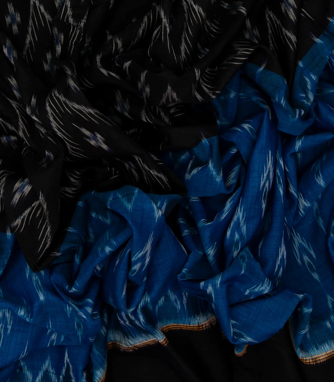 Blue & Black Handloom Orissa Cotton Saree With Tie & Dye Motifs