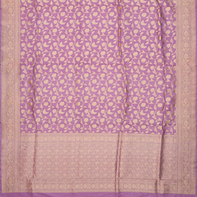 Lavender Handloom Banarasi Silk Saree With Floral Vine Motifs