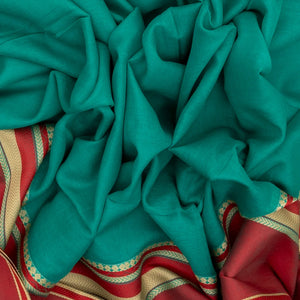 Cyan Bengal Cotton Saree With Crimson Border