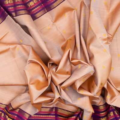 Sandal Handloom Kanchipuram Korvai Silk Saree With Zari Buttas