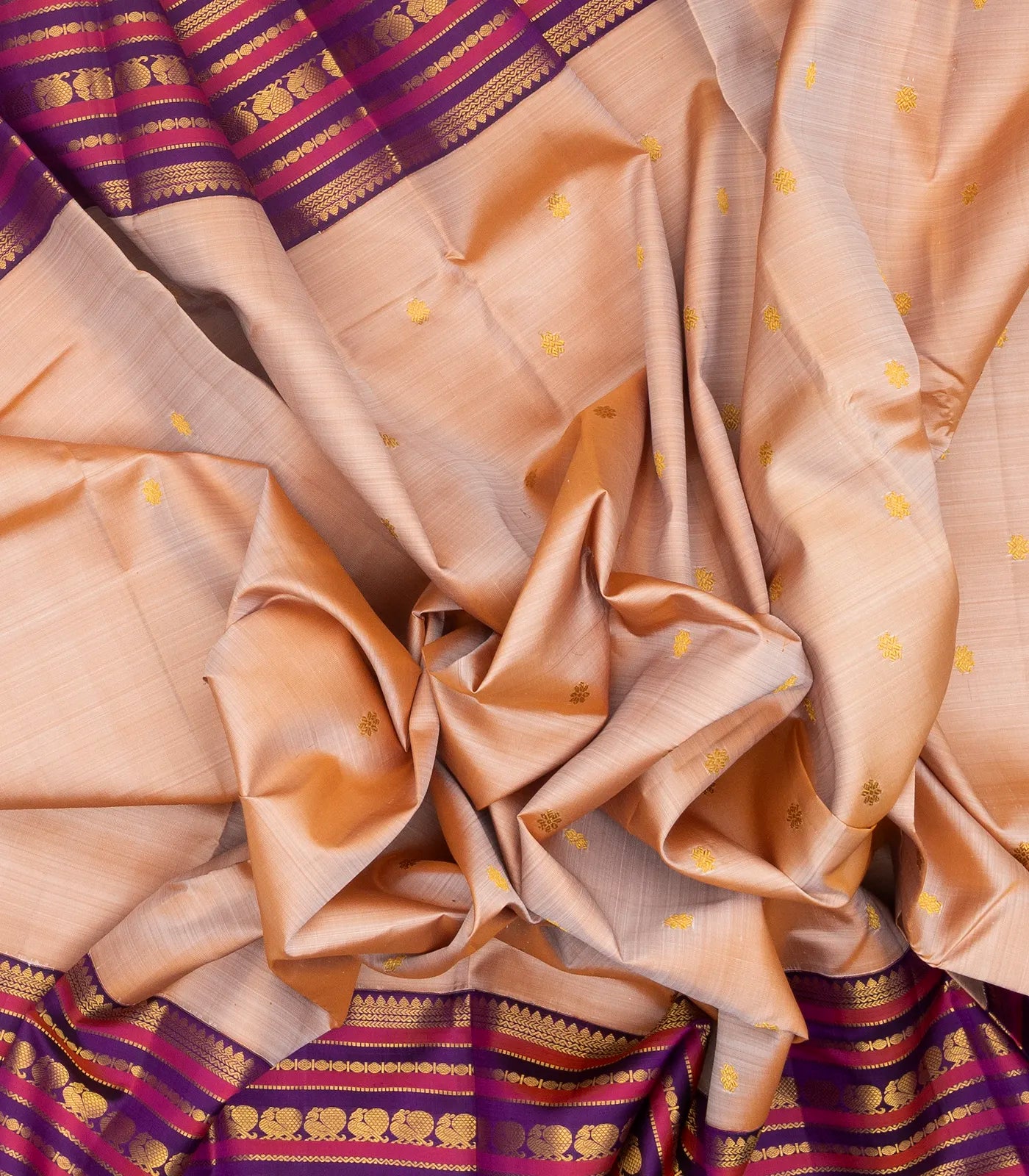 Sandal Handloom Kanchipuram Korvai Silk Saree With Zari Buttas