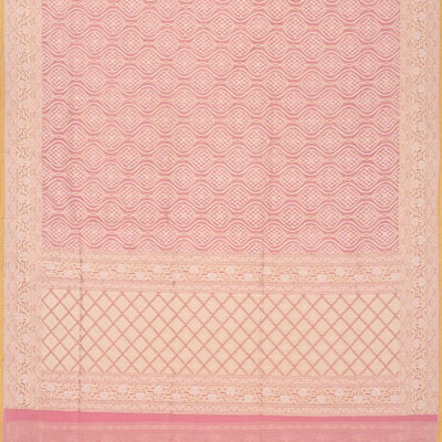 Pink Handwoven Banarasi Silk Cotton Saree With Floral Motifs