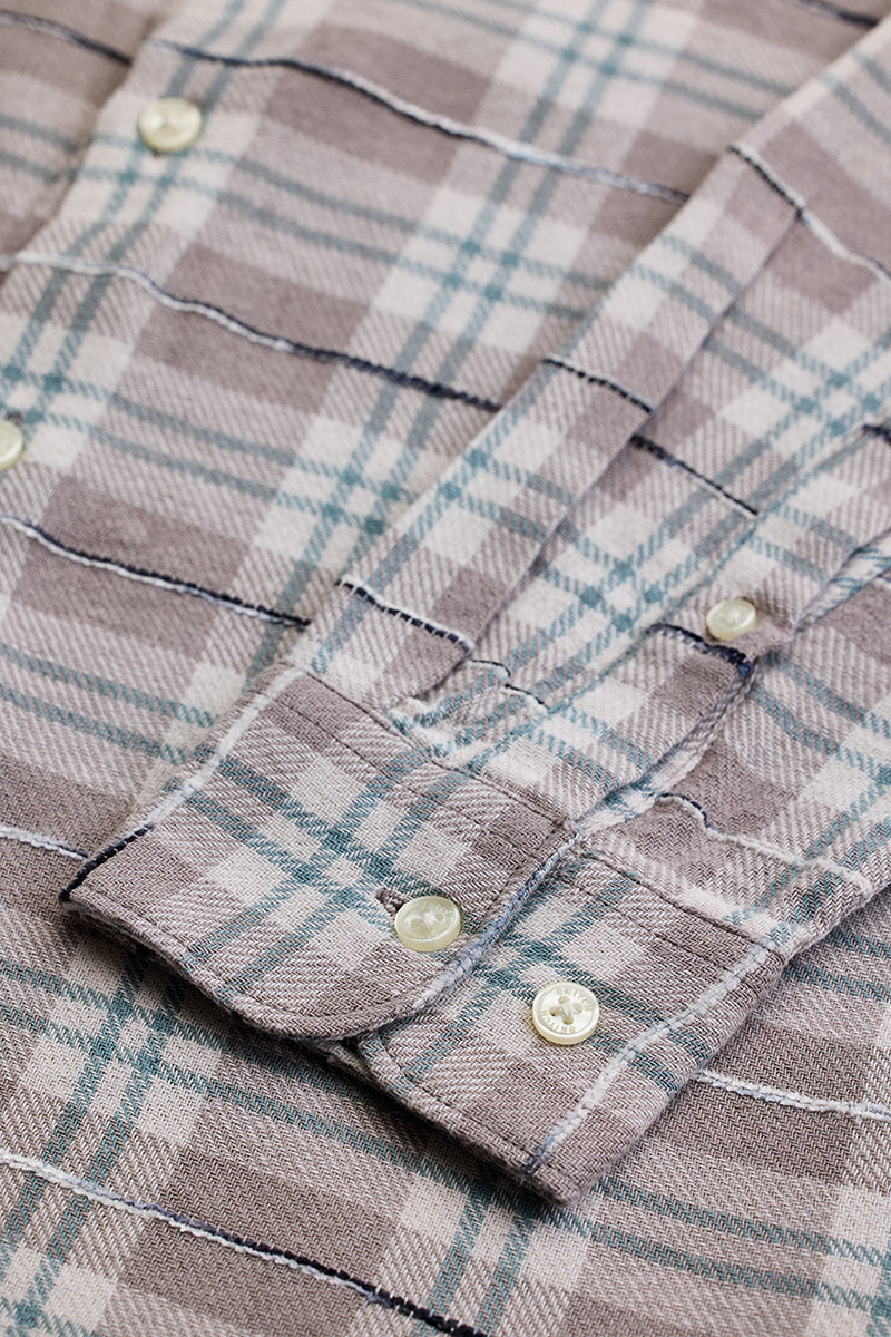 Light Brown Slub Textured Checks Shirt