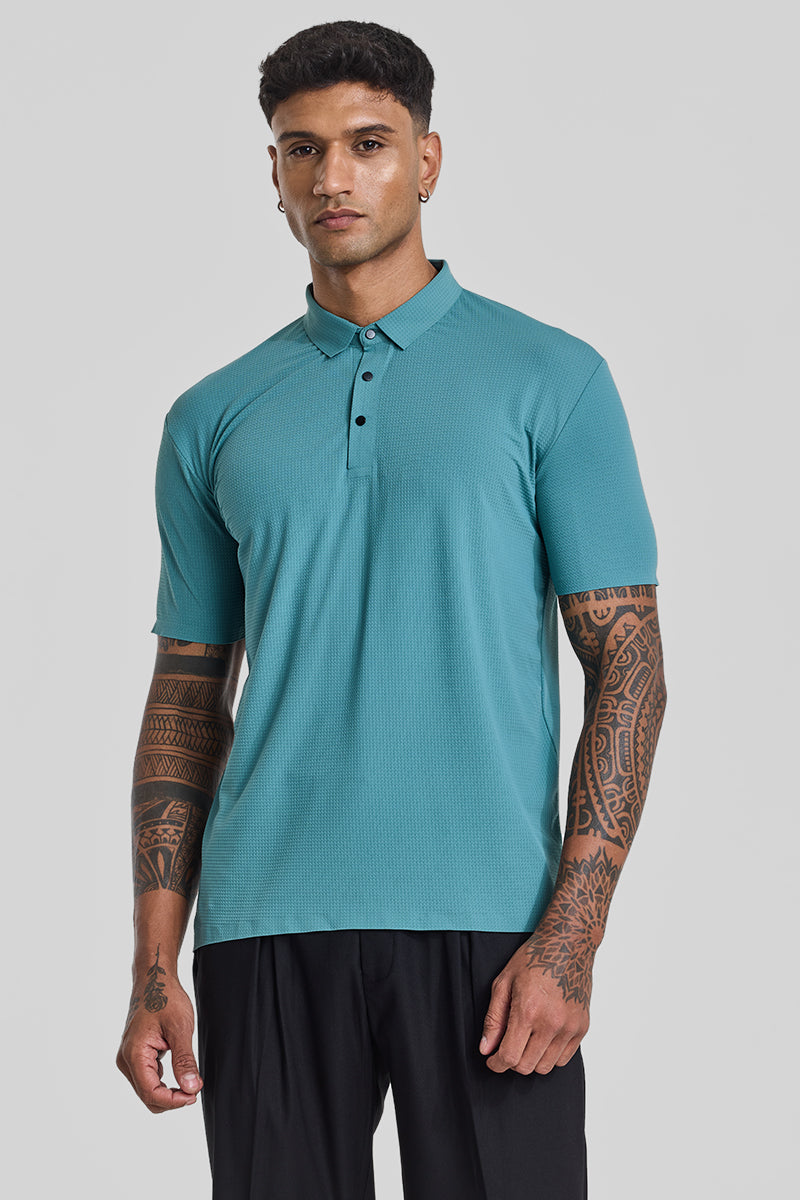 Turquoise Textured Polo T-Shirt