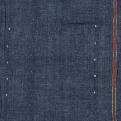 Midnight Blue Handloom Bhujodi Cotton Saree With Bhujodi/Kutch style Buttis