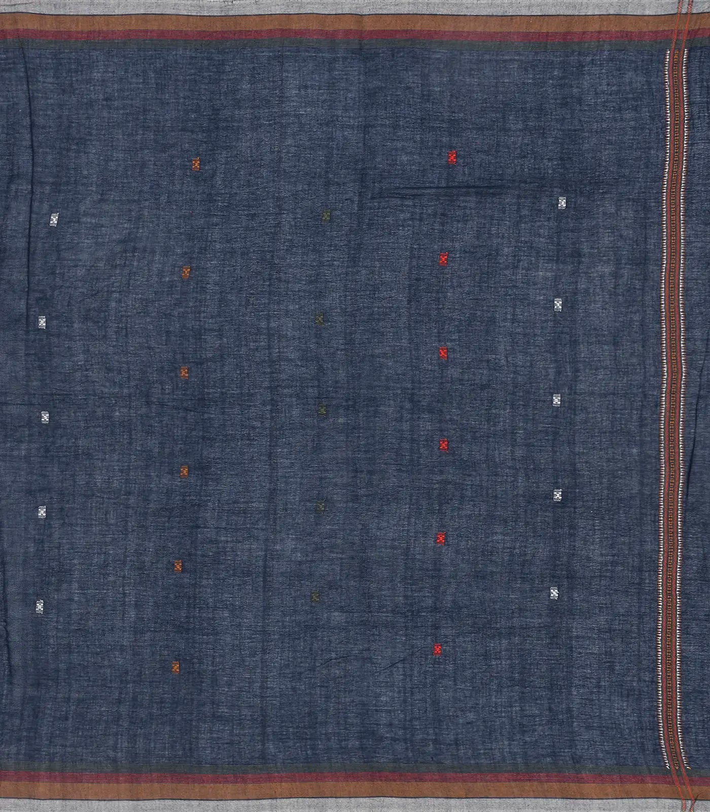 Midnight Blue Handloom Bhujodi Cotton Saree With Bhujodi/Kutch style Buttis