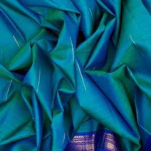 Cyan Handloom Kanchipuram Silk Saree With Rain Drop Buttas