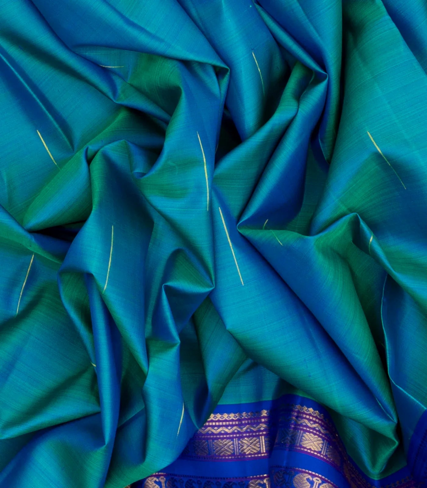 Cyan Handloom Kanchipuram Silk Saree With Rain Drop Buttas