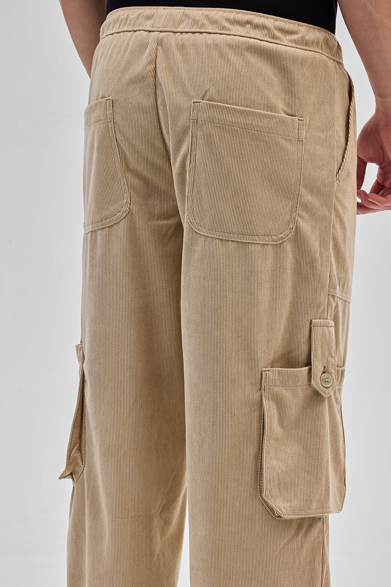 Beige Baggy Fit Cargo Pants