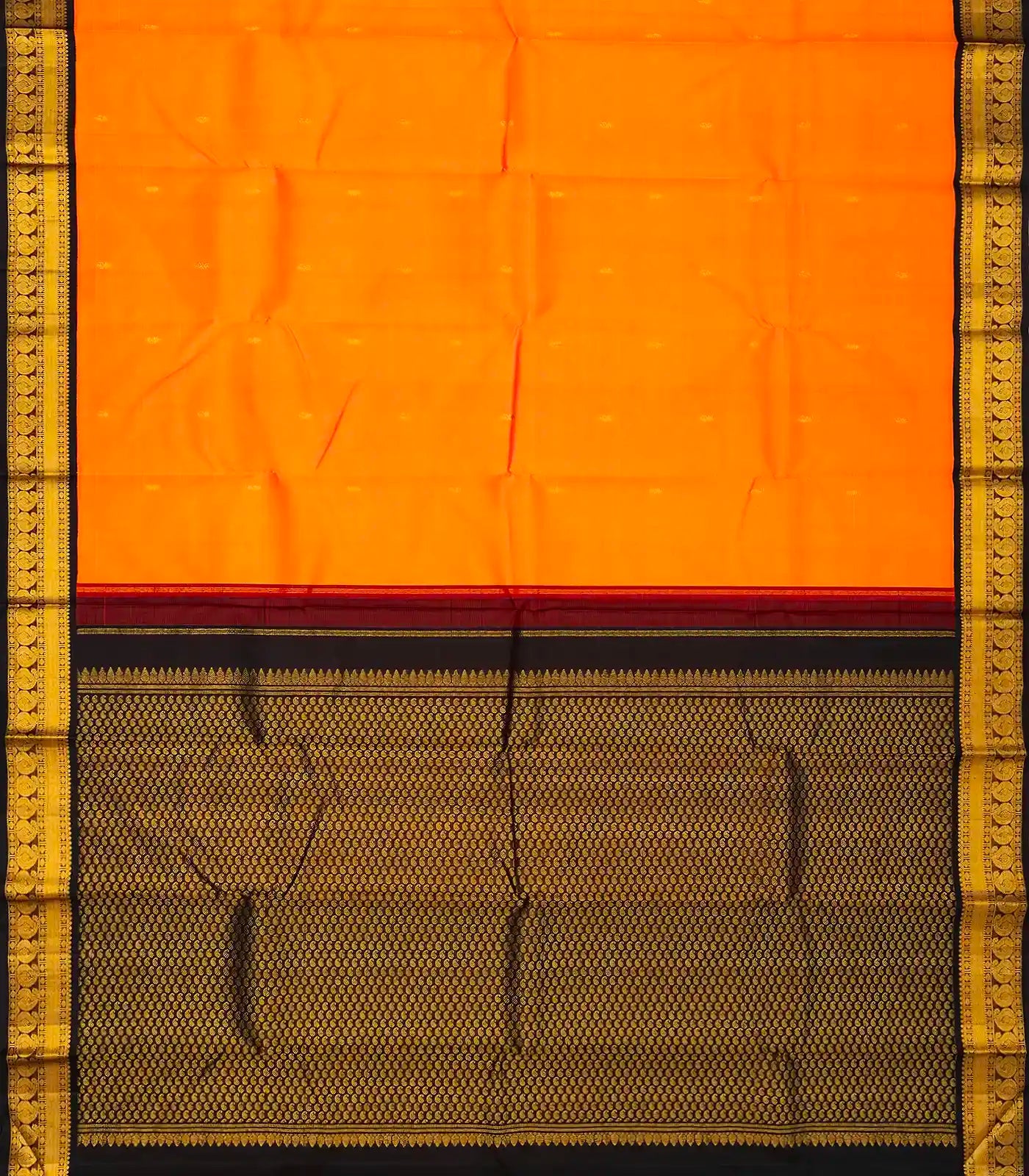 Mango Yellow Handloom Kanchipuram Korvai Silk Saree With Floral Buttas