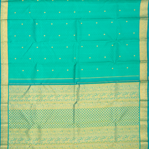 Turquoise Handloom Kanchipuram Silk Saree With Floral Motifs & Rudraksham Buttas