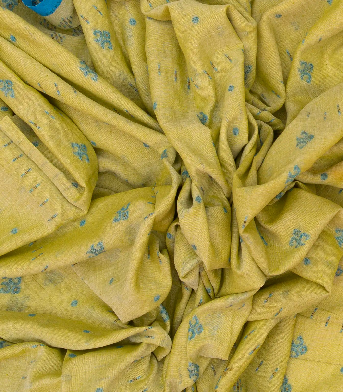 Olive Green Bengal Cotton Saree With Floral Motifs