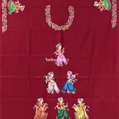 Maroon Nartaki Pattachitra Art Kurti Cotton Dress Material