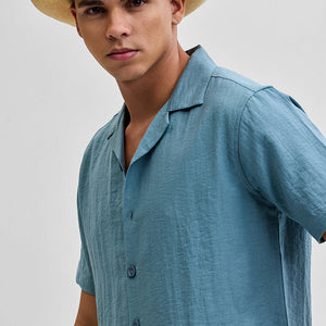 Light Blue Box Fit Linen Blend Shirt