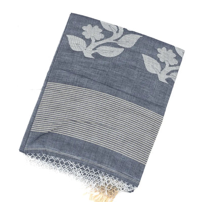 Grey Handloom Bengal Cotton Saree With Flower Buttas
