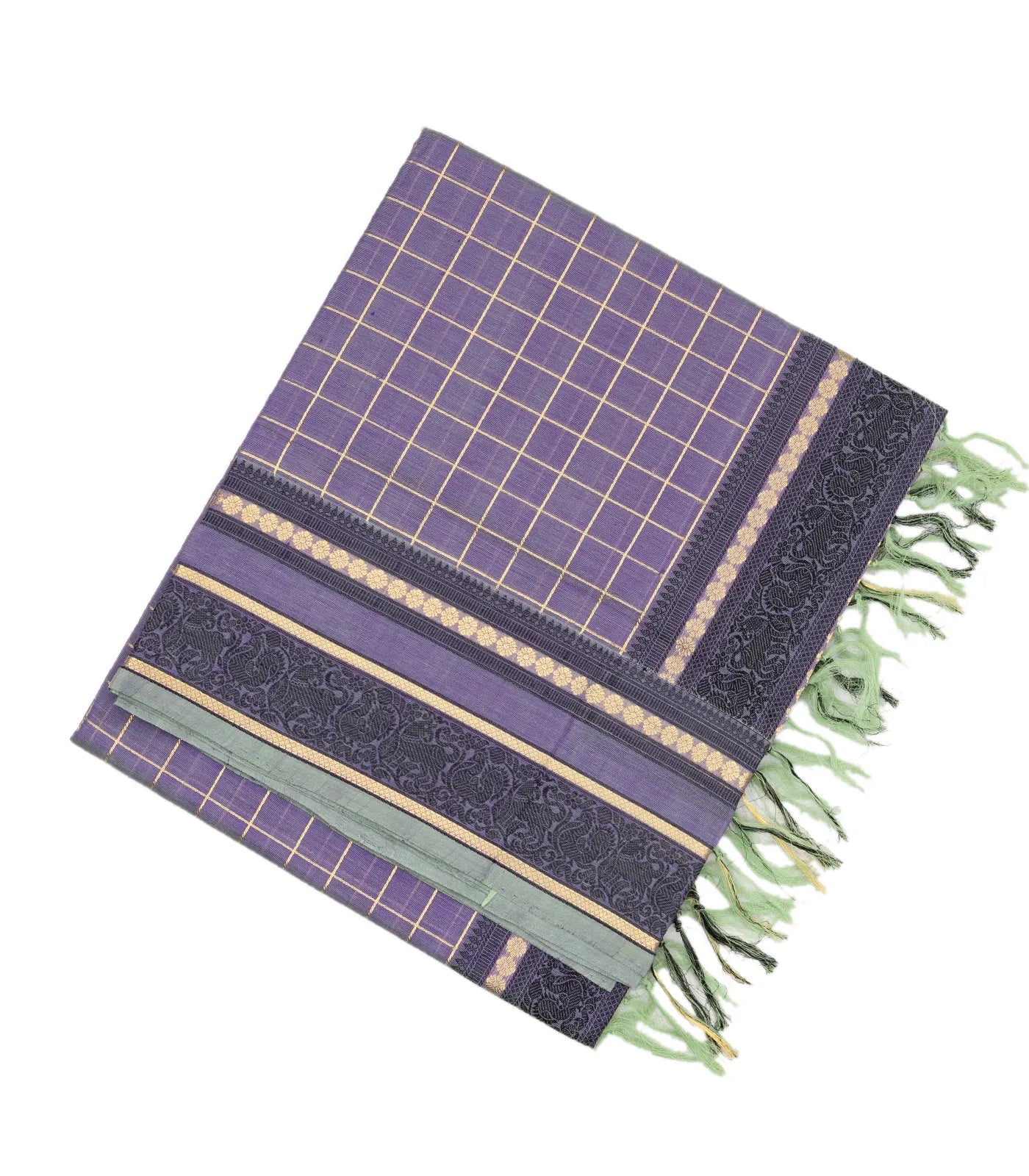 Lavender Handloom Silk Cotton Saree With Zari Checks