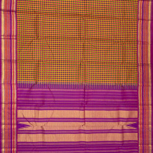 Multi Colour Handloom Korvai Kanchipuram Silk Saree With Checks