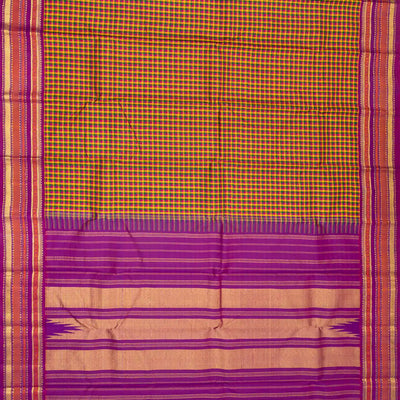 Multi Colour Handloom Korvai Kanchipuram Silk Saree With Checks