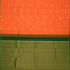Peach Handloom Kanchipuram Silk Saree With Checks & Buttas