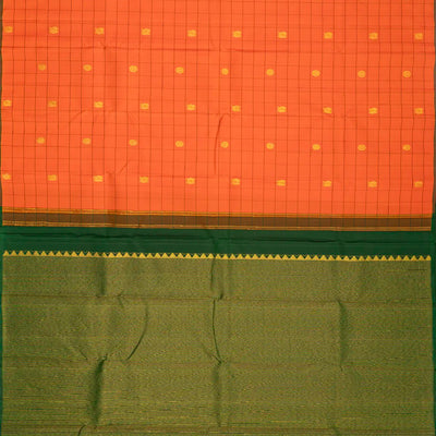 Peach Handloom Kanchipuram Silk Saree With Checks & Buttas