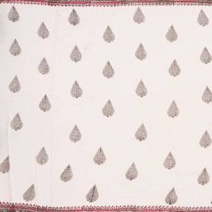 White Woven Jaipur Cotton Saree Printed With Brown Flower  Motifs