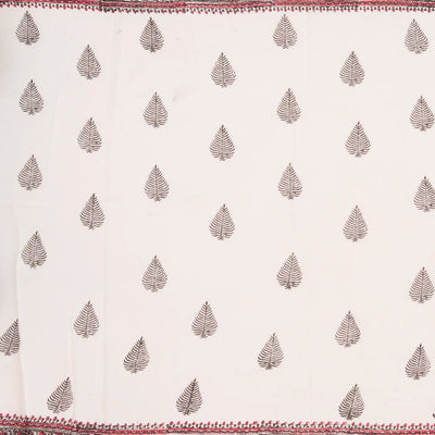 White Woven Jaipur Cotton Saree Printed With Brown Flower  Motifs