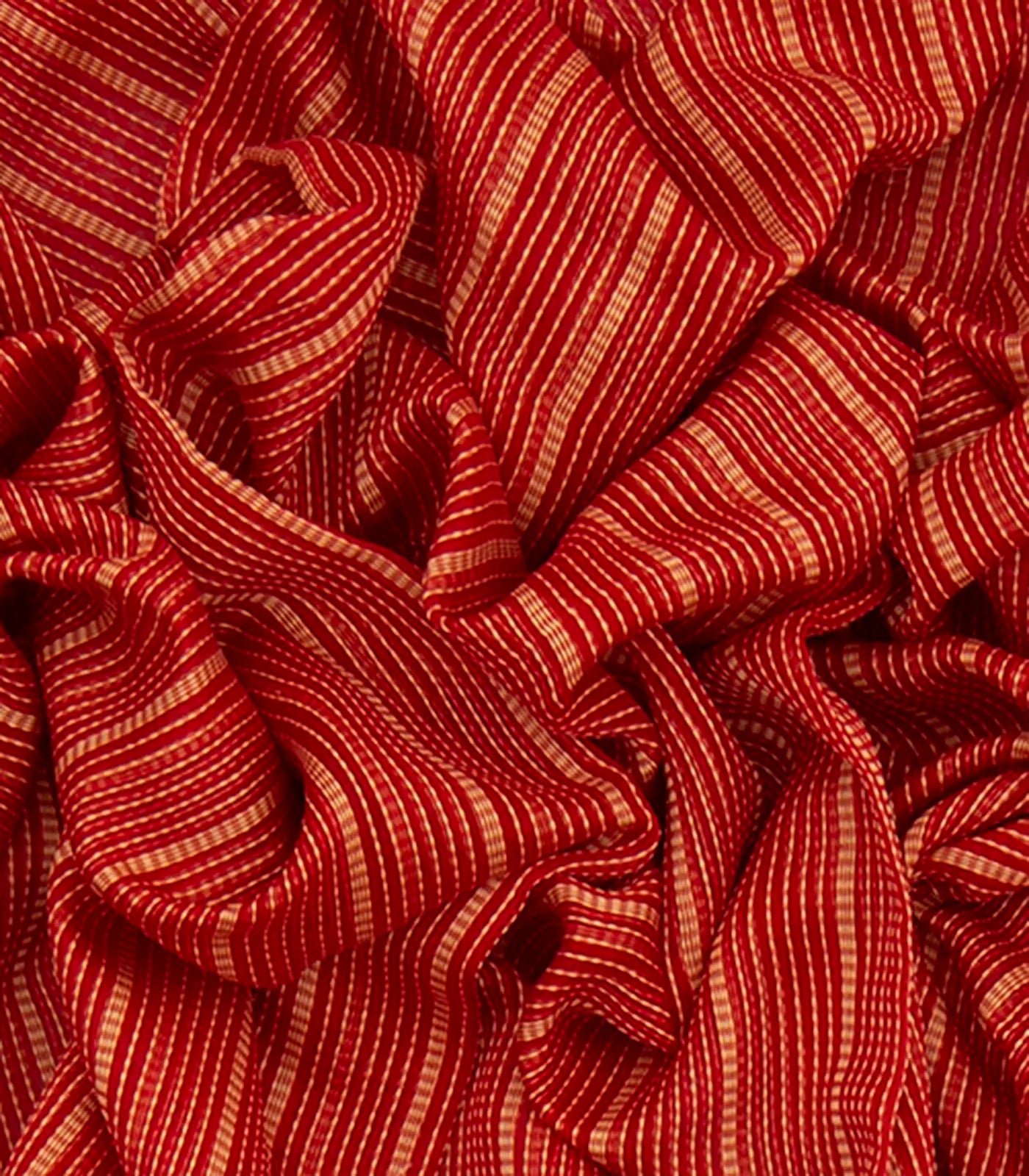 Orange Tussar Silk Saree With Stripes  -Orange