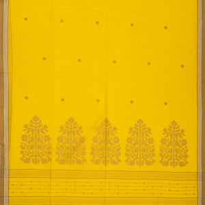Yellow Handloom Bengal Cotton Saree With Star Buttas