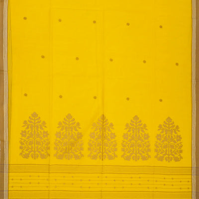 Yellow Handloom Bengal Cotton Saree With Star Buttas