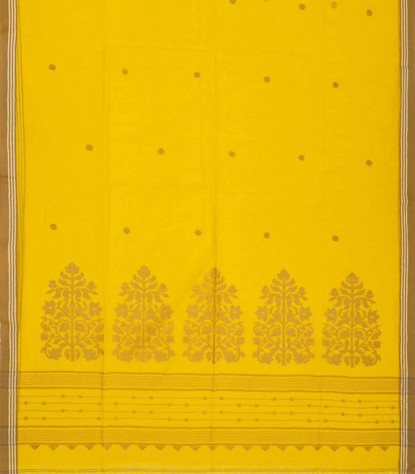 Yellow Handloom Bengal Cotton Saree With Star Buttas