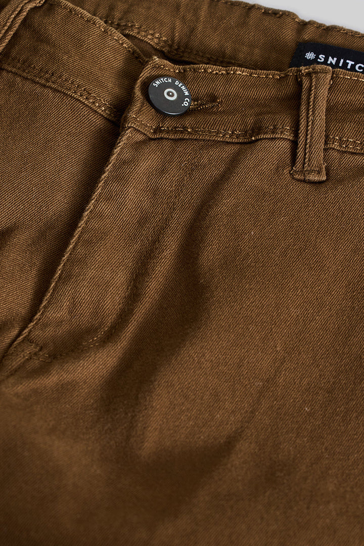 Brown Slim Fit Cargo Jeans