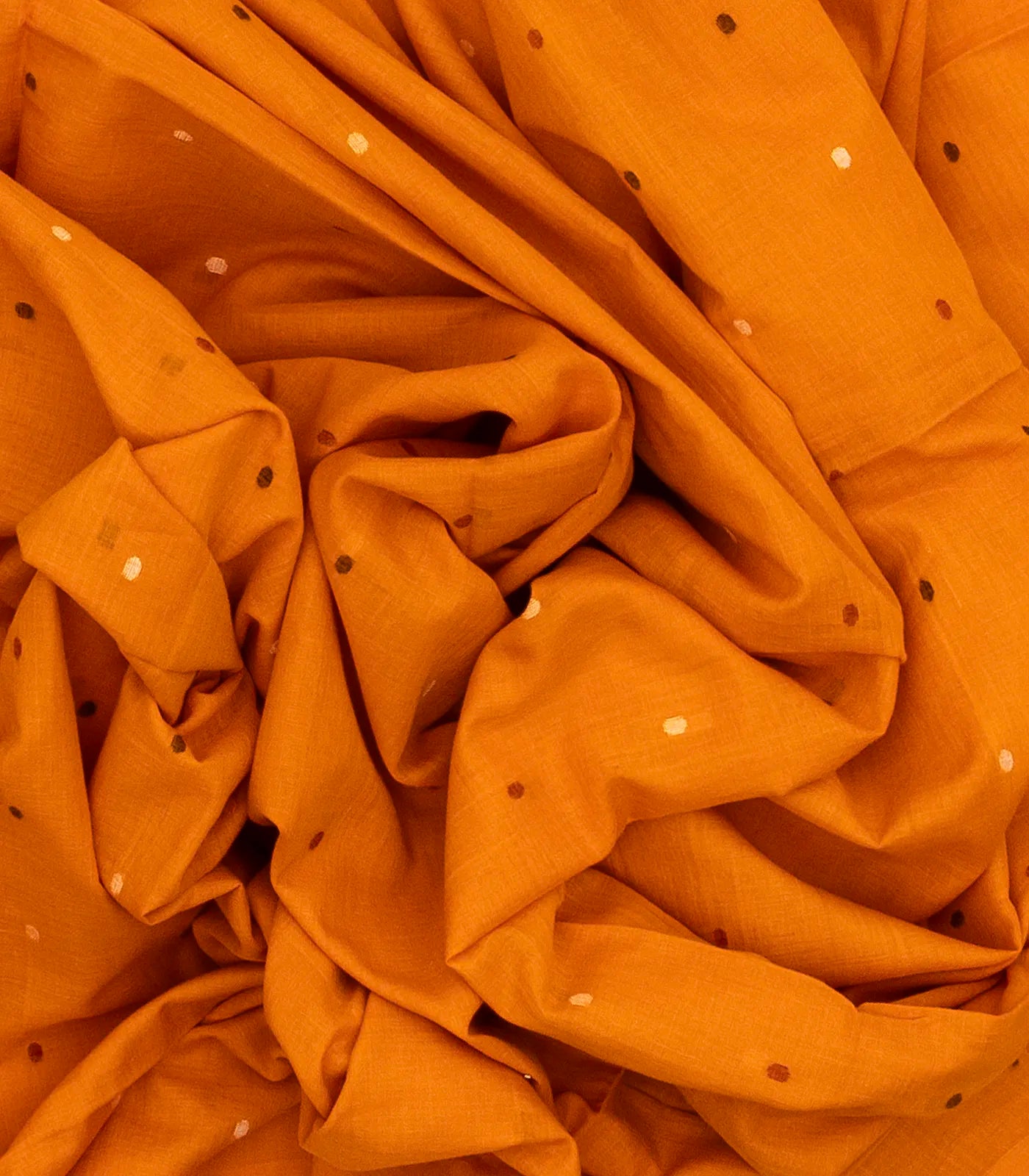 Orange Handloom Bengal Cotton Saree With Coin Motifs