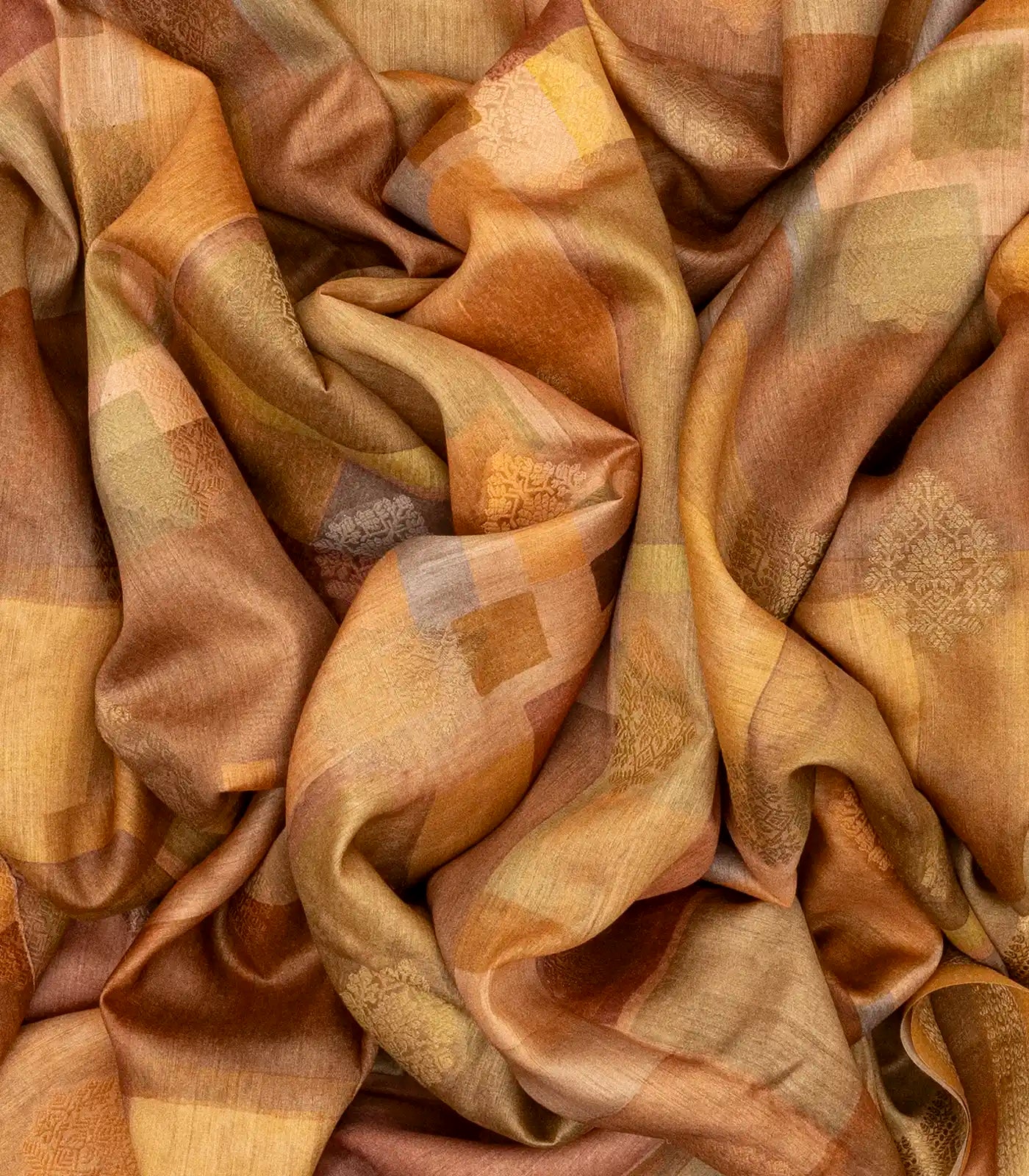 Beige Handloom Tussar Silk Saree Printed With Multi Colour Checks