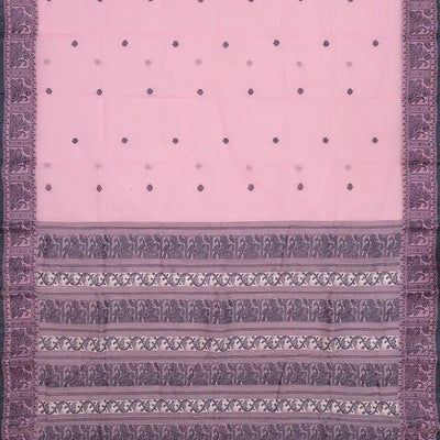 Baby Pink Bengal Cotton Saree With Kamalam Motifs