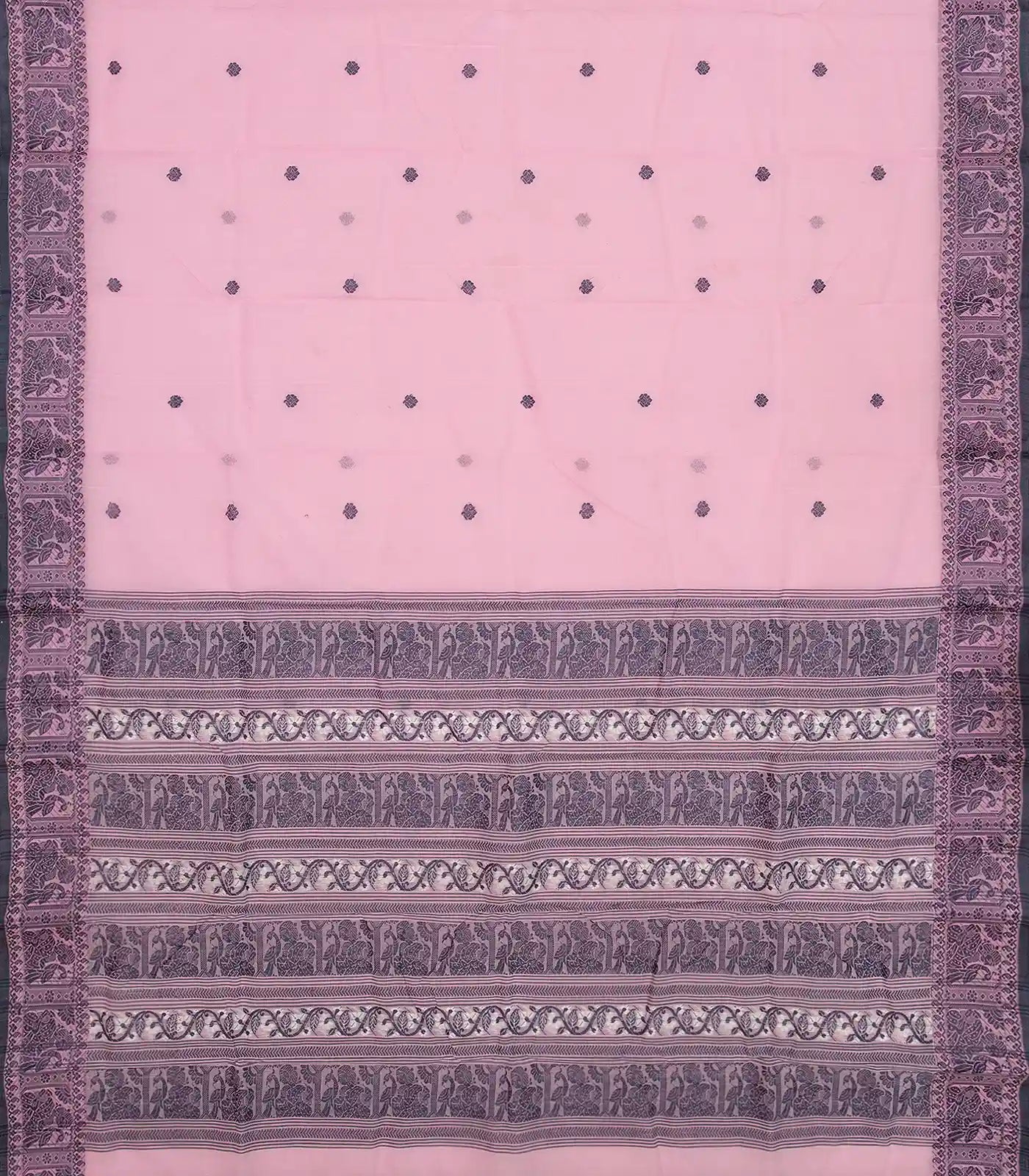Baby Pink Bengal Cotton Saree With Kamalam Motifs