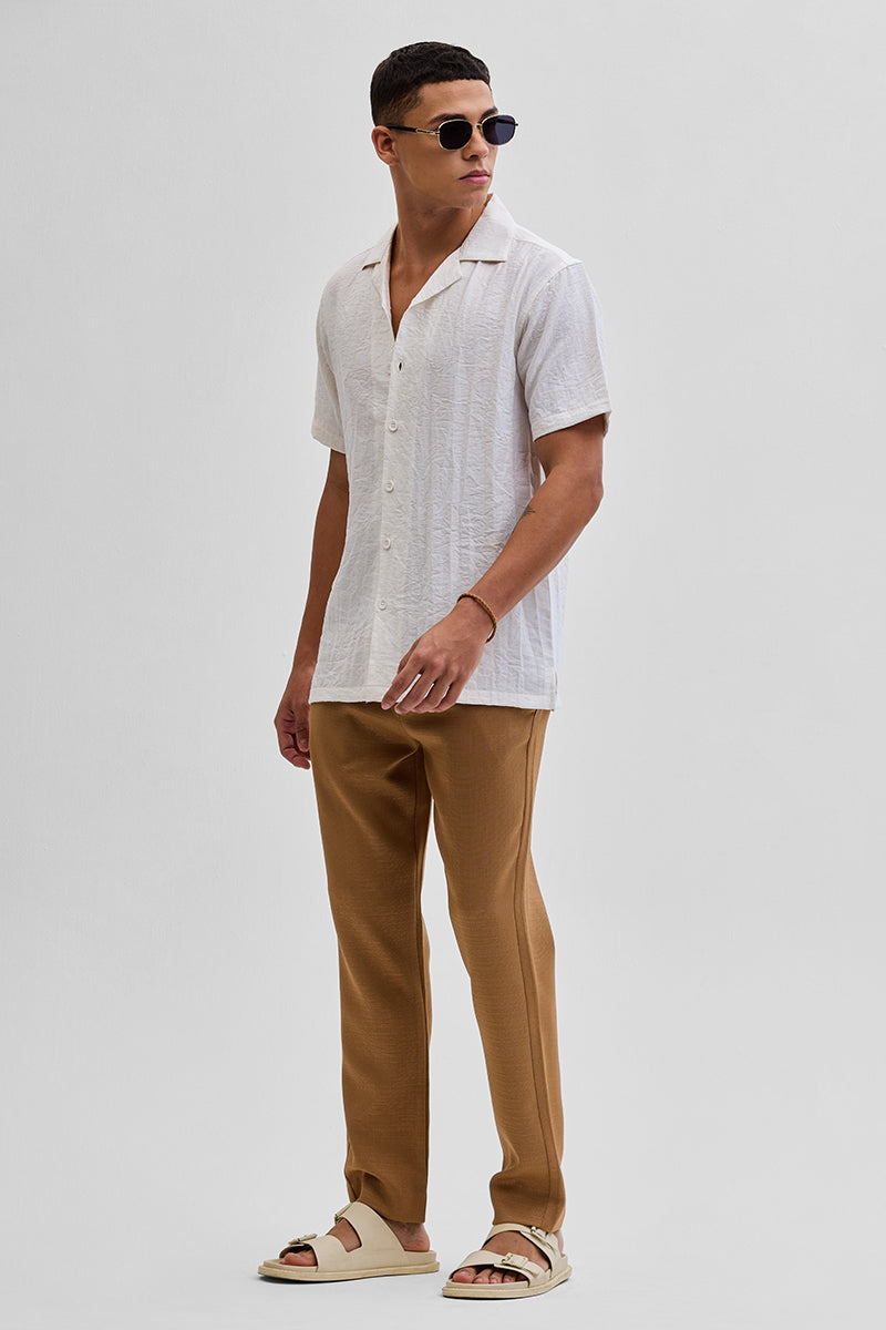 Cream Box Fit Linen Blend Shirt