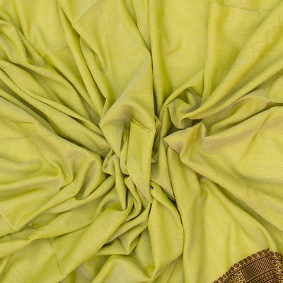 Cardamom Green Bengal Cotton Saree With Mango Motifs  In Border