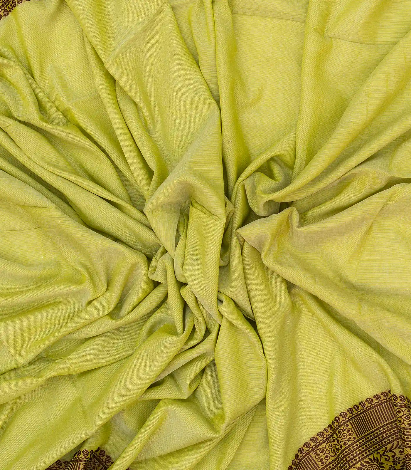 Cardamom Green Bengal Cotton Saree With Mango Motifs  In Border