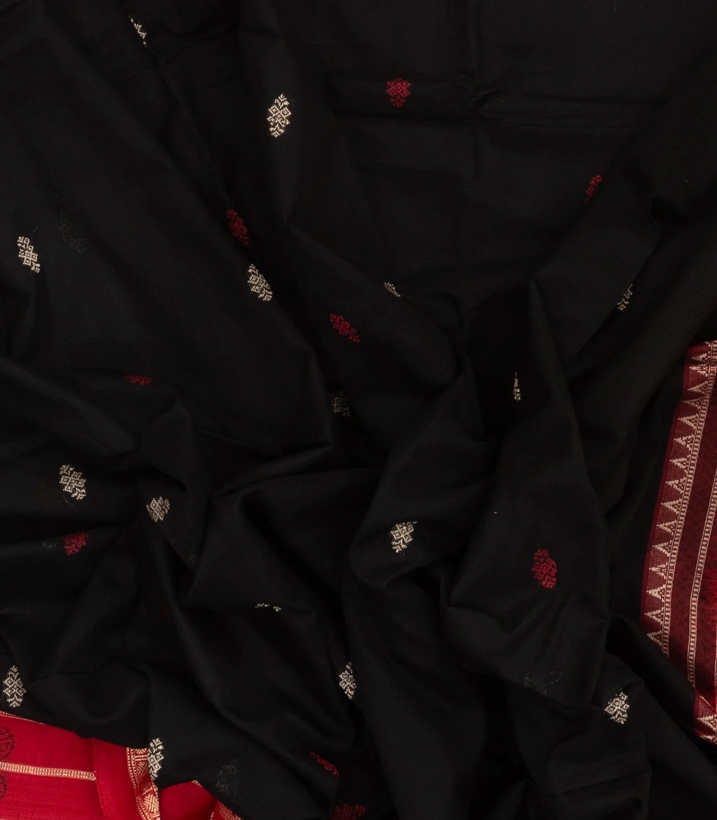 Black Handloom Orissa Cotton Saree With Contrast Pink Border