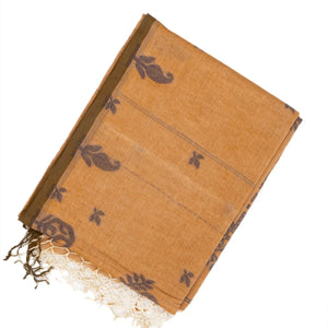 Sandal Woven Bengal Cotton Saree With Floral Motifs