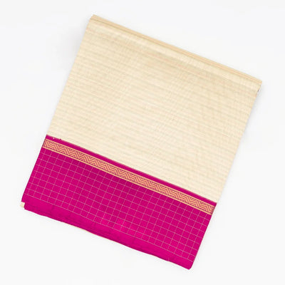 Cream Handloom Soft Silk Saree With Stripes & Contrast Ganga Jamuna Border