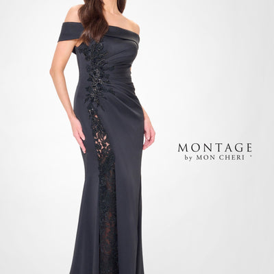 Montage M535 Long Formal Beaded Lace Applique Evening Dress