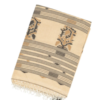 Cream Handloom Bengal Cotton Saree With Diamond Buttas