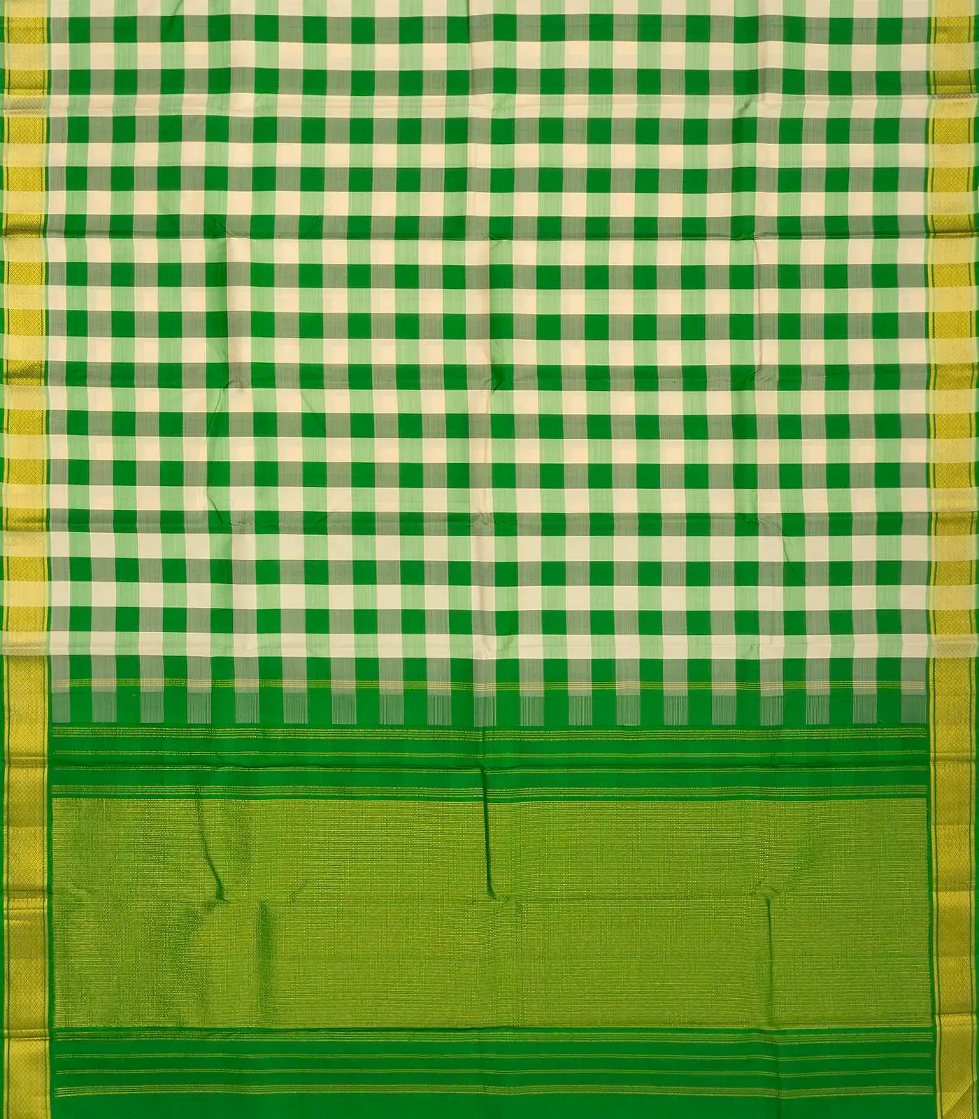 Green Handloom Kanchipuram Silk Saree With Checks