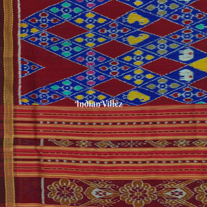 Red Blue Odisha Ikat Designer Khandua Silk Saree